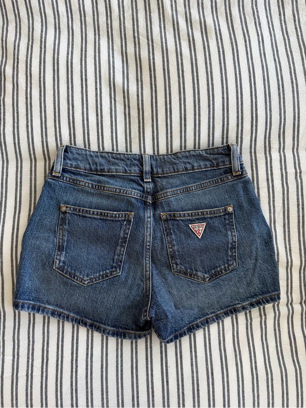 Guess Blue Denim High-Rise Cutoff Shorts - Picture 2 of 3